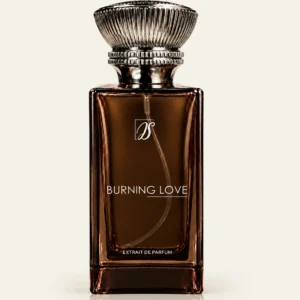 Le flacon Burning Love : verre ambré, capot métal guilloché